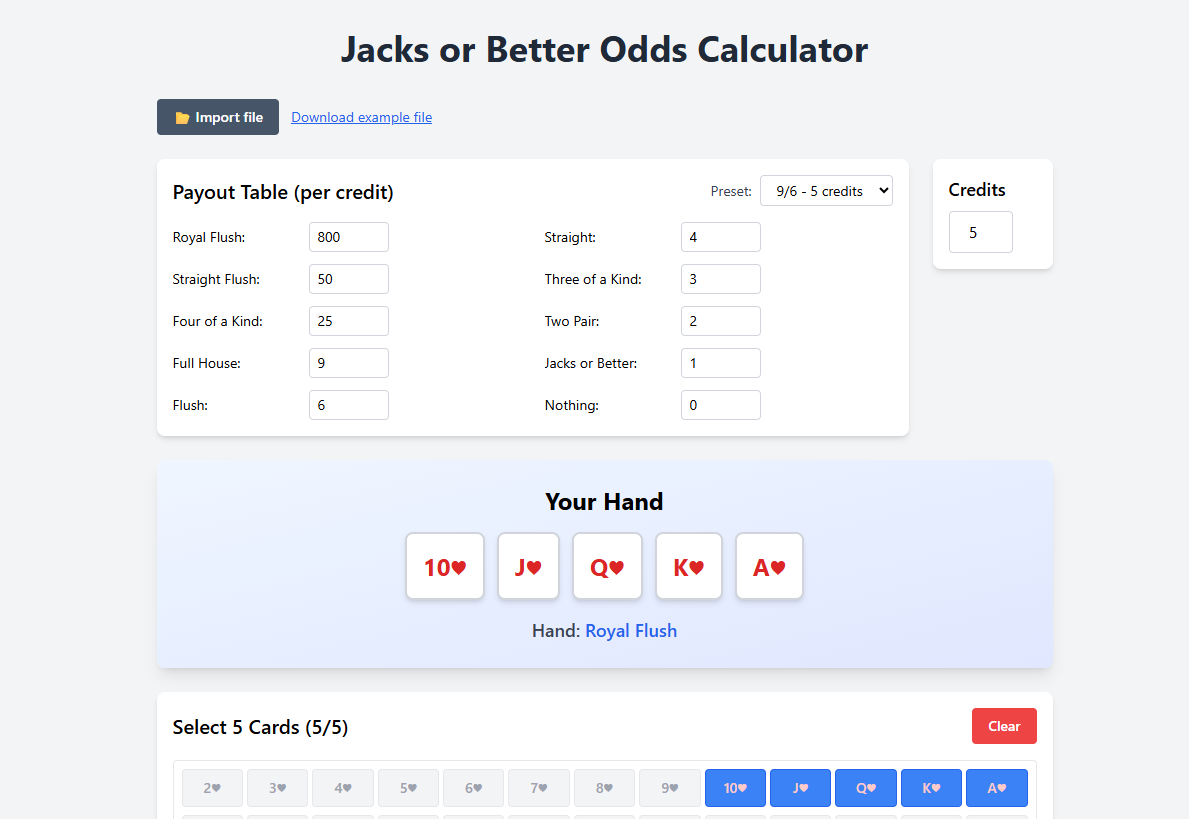 Jacks or Better Odds Screenshot